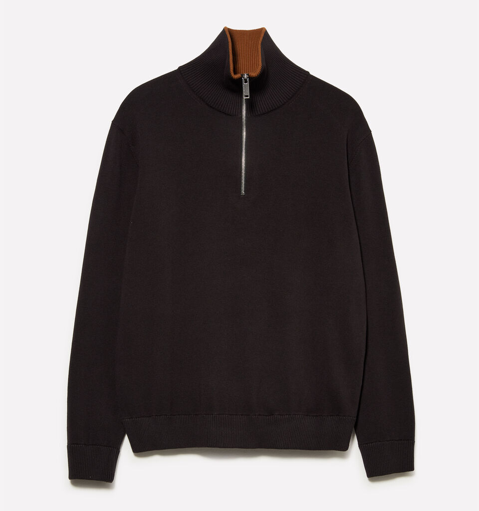 Dark gray sweater with zipper - men's high neck sweaters - Black | Sisley image number 1